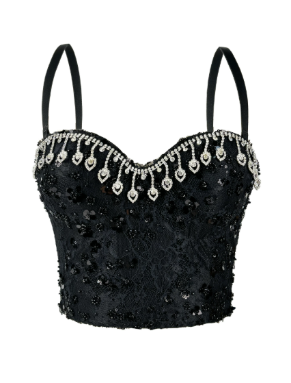 Rhinestone Tassel Boning Corset Corset Party Sequ Camisole Slim Fit Slim Sexy Boning Corset Tube Top