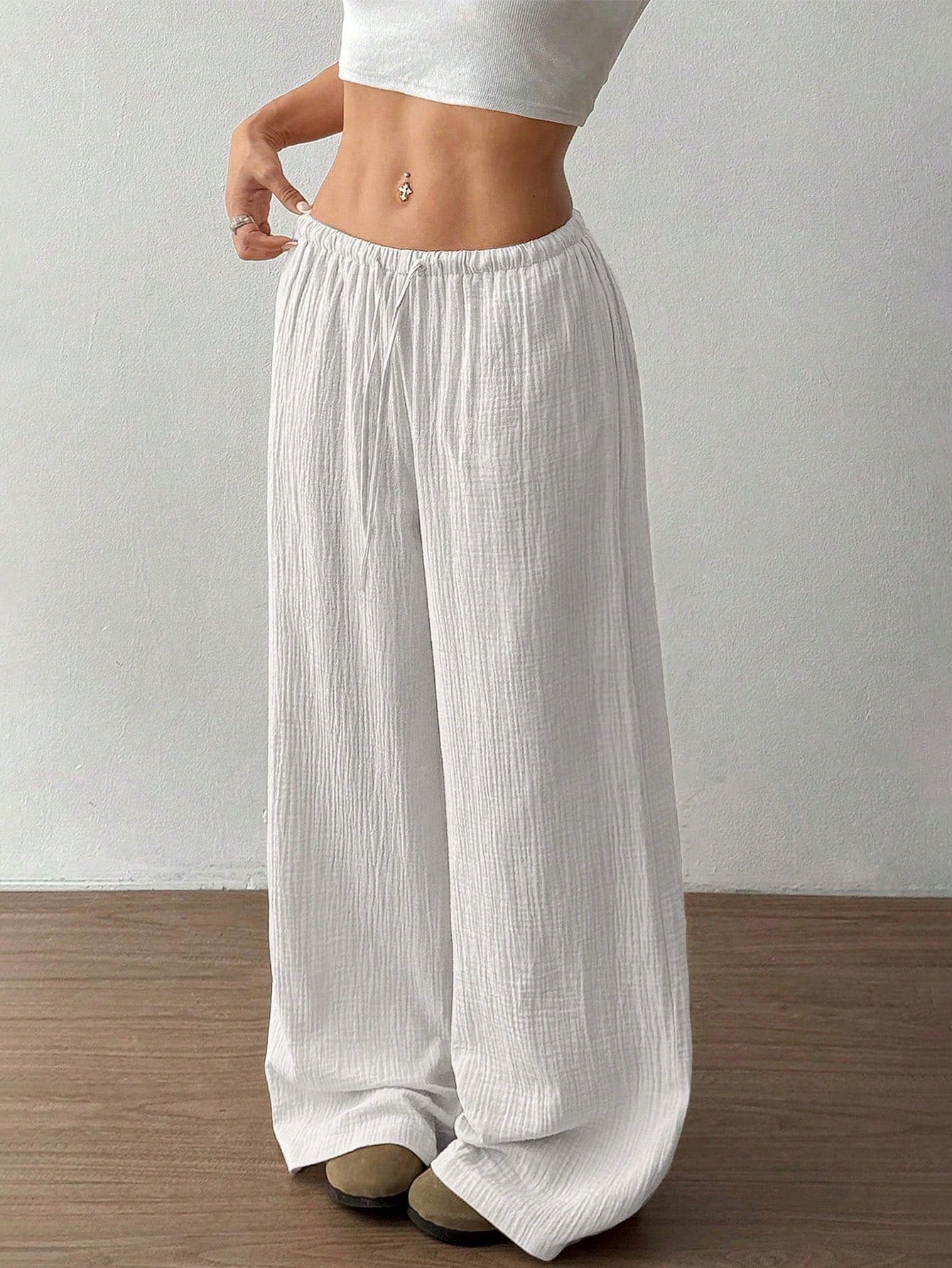 Pure Cotton Casual Solid Color Loose Wide Leg Draggle Tail Trousers
