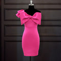 3D Bowknot Sexy One Shoulder Ruffled Bow Slim High Waist Evening Dress Women