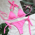 Bikini Bright Crystal Swimsuit Solid Color Lace-up High-end Sexy Swimsuit Women Swimsuit