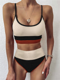 Women Split Swimsuit Rib Fabric Stitching Sexy High Waist Bikini
