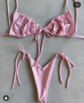 Popular Split Bikini Swimsuit Solid Color Women Bikini Tied Swimsuit