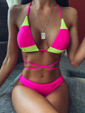 Sexy Bikini Stitching Bandage Swimsuit Women Fission Swimsuit