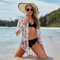 Cartoon Pattern Shirt Loose Long Sleeve Beach Cover Up Seaside Vacation Swimsuit Sun Protection Cardigan Women