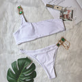 Swimsuit Luxury Crystal Diamond Chain Women Split Swimsuit Plain One Shoulder Sexy Bikini
