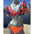 Sexy Brazilian Bikini Pleated Split Swimsuit Women Printed Ruffled