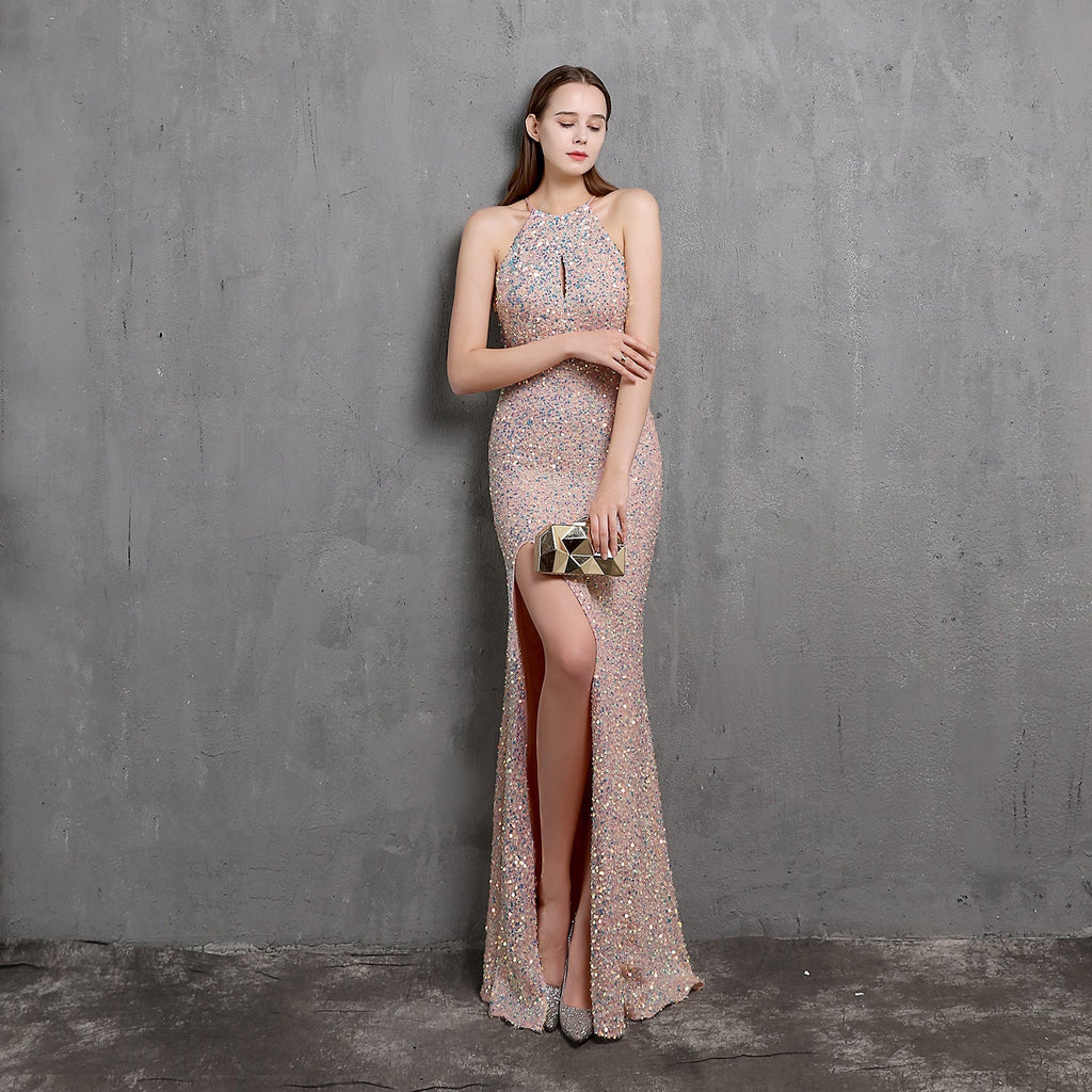 Heavy Craft Colorful Sequin Socialite Gathering Party Evening Dress Sexy Long Slimming Toast Dress Bride Formal Gown
