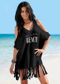 Cotton Tassel off-Shoulder Printing Loose Beach Bikini Swimsuit Blouse Coat Sun Protection Cover