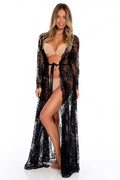 Sexy Lace Lace Panel Long-sleeve Beach Swimsuit Blouse Coat