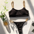 Chain bikini set Ribbed swimsuit Women swimwear women bathing suit Swimming suit two piece set