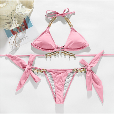 Sexy push up bikini Metallic swimsuit Women Tie side swimwear women Summer bathers High cut bathing suit women