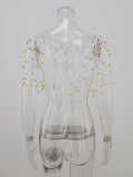 Spring Summer Seaside Holiday Hollow Out Cutout Beading Bikini Sexy Suspenders Beach Shirt