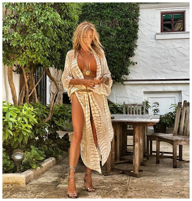 Summer Printing plus Size Sun Protection Beach Loose Vacation Chiffon Cardigan for Women