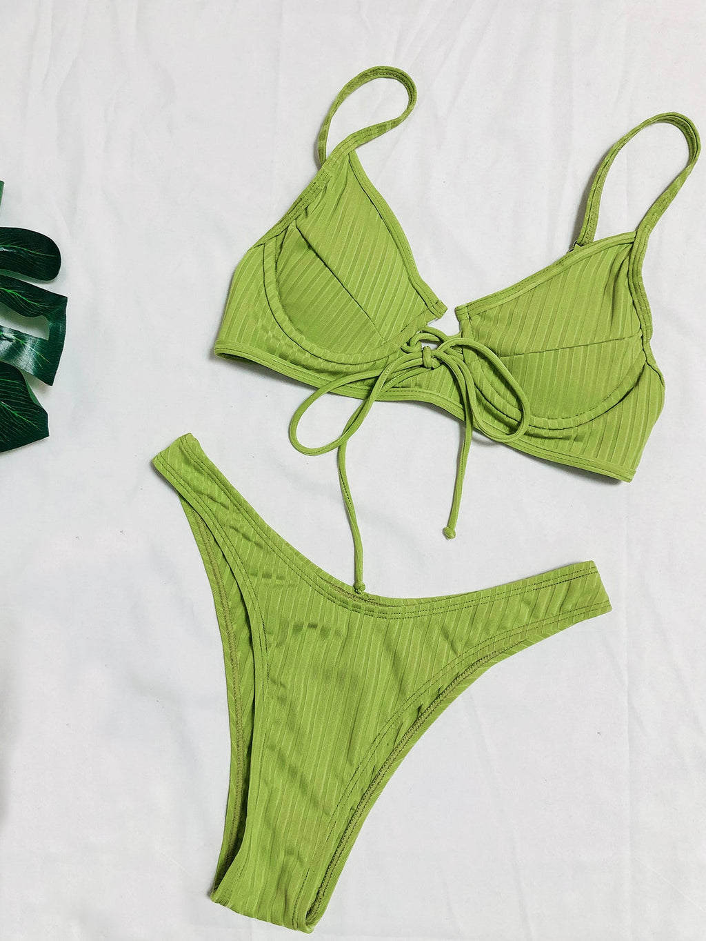 sexy solid color striped swimwear women Halter push up bikini String high cut swimwear Sexy bathing suit