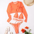 Sexy triangle micro bikini set 3-piece long sleeve swimsuit women High cut swimwear String swimming suit Solid bathing suit