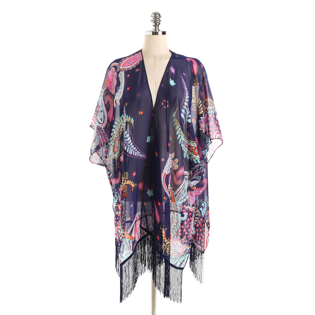 Spring Summer Dual Color Patchwork Paisley Beach Bikini Sun Protection Outwear Blouse