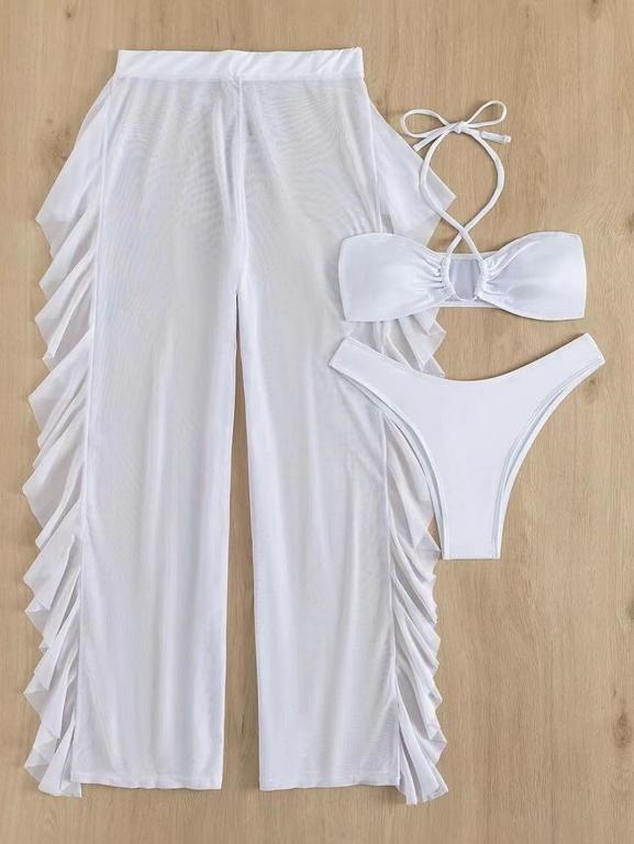 Halter Bikinis Solid Swimsuit Women 3 Pieces Bathing Suits Swimwear Conjunto Biquinis Feminino Trajes De BañO Mujer