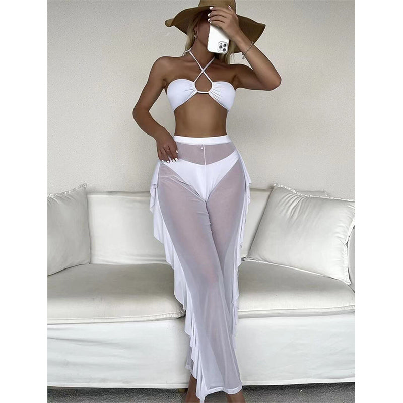 Halter Bikinis Solid Swimsuit Women 3 Pieces Bathing Suits Swimwear Conjunto Biquinis Feminino Trajes De BañO Mujer