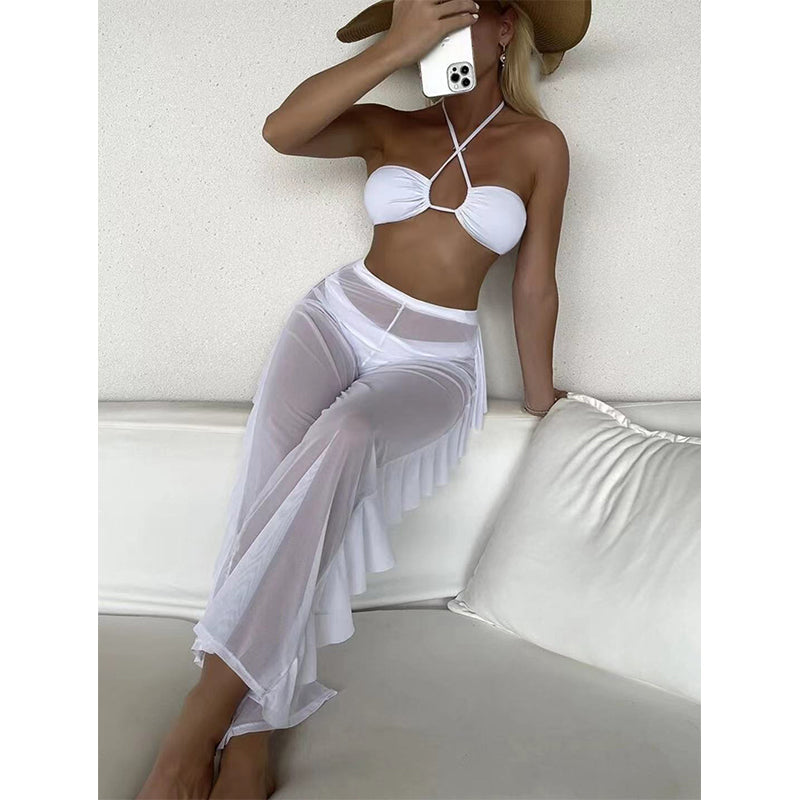Halter Bikinis Solid Swimsuit Women 3 Pieces Bathing Suits Swimwear Conjunto Biquinis Feminino Trajes De BañO Mujer