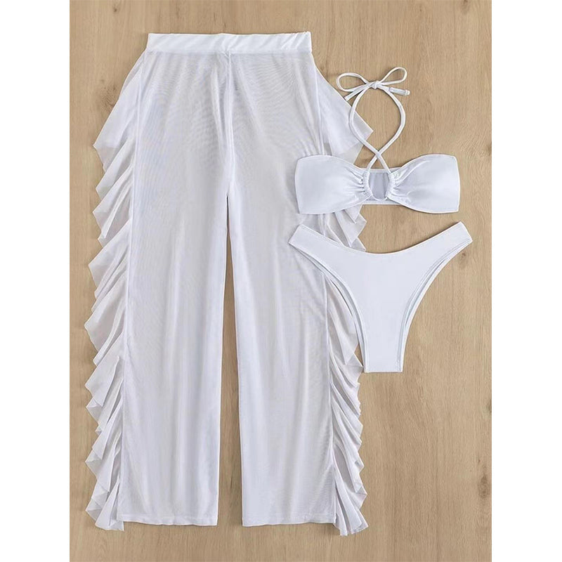 Halter Bikinis Solid Swimsuit Women 3 Pieces Bathing Suits Swimwear Conjunto Biquinis Feminino Trajes De BañO Mujer