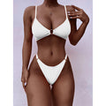 Solid Bikini Set Sexy High Cut Swimsuit Women Ring Bathing Suits Swimwear