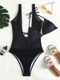 Dot Print One Piece Swimsuit Women V-Neck Bathing Suits Sexy High Cut Swimwear
