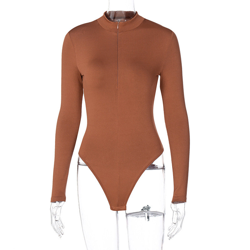 Long-sleeve Zipper Slim Fit Slim Looking Base Bodysuit Autumn
