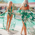 Chiffon Japanese Banana Leaf Printed Cardigan Vacation Beach Bikini Cover