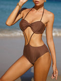 High Waist Bikini Set One Piece Swimsuit Women Sexy Solid Bathing Suits Swimwear