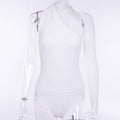 Sexy One-Shoulder Tight Bodysuit Spring Summer Street Office Milk Silk Bottoming Shirt