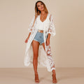 Bohemian Loose Embroidered Lace Bikini Gauzy Cardigan Beach Mid-Length Sunscreen Shirt
