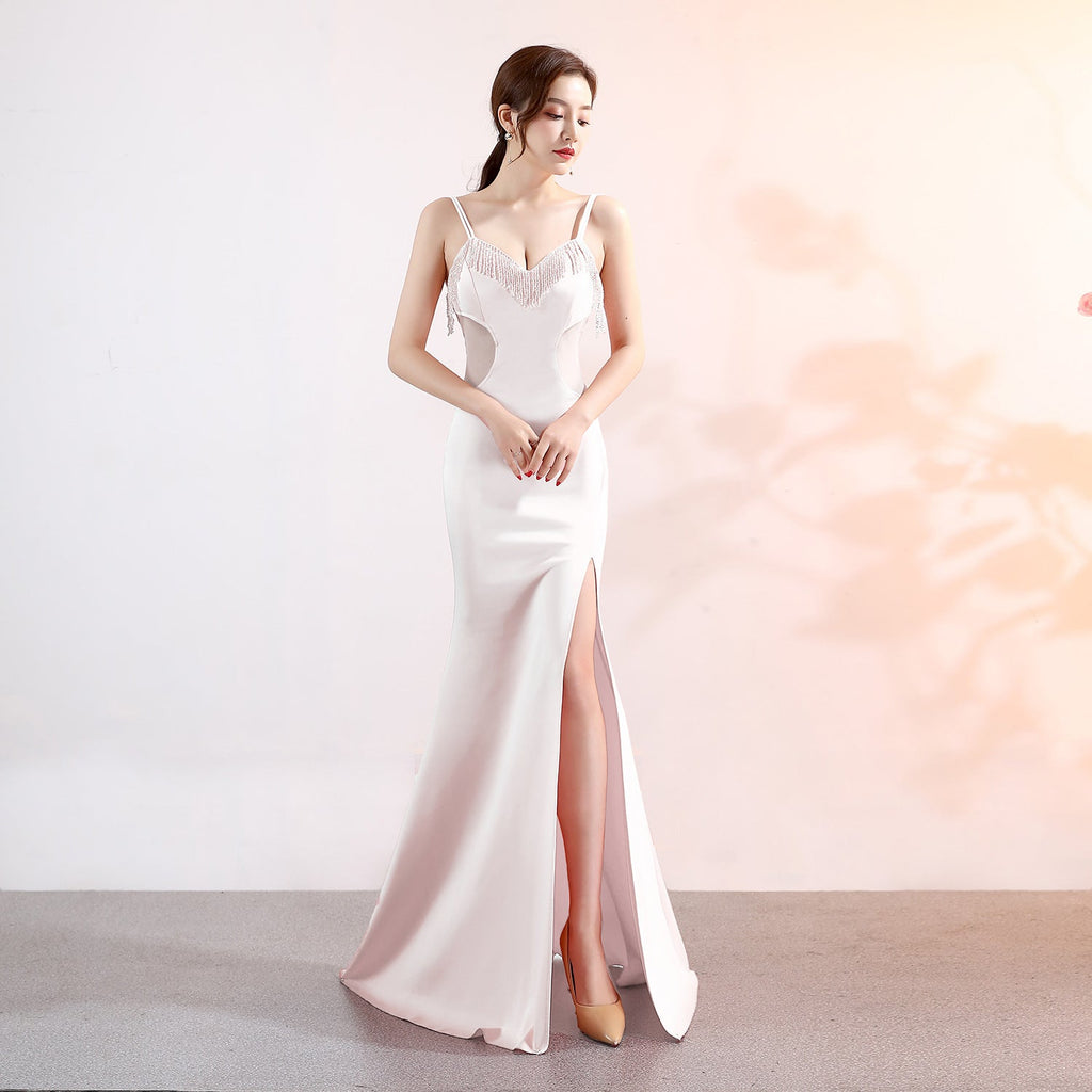 Sling Deep V Plunge Evening Party Dress Long Sexy Slim Fit Slit Nightclub Performance Socialite Evening Dress