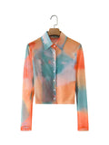 Spring Summer Tie-Dyed Long-Sleeved Shirt Loose Women Niche Elegant Graceful Collared