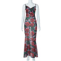 Spring Fashionable Sexy V neck Elegant All Match Slim Fit Long Printed Cami Dress for Women