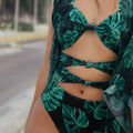 Printed Hollow Out Cutout Tube Top One Piece Swimsuit Women Blouse Two Piece Set Swimsuit
