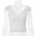 Women Clothing Summer Sexy Short Temperamental Lace Stitching Solid Color Cropped Top