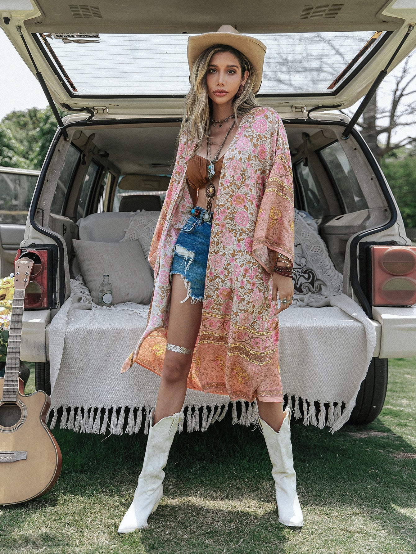 Batch Loose Positioning Printed Shawl Kimono MidLength Women