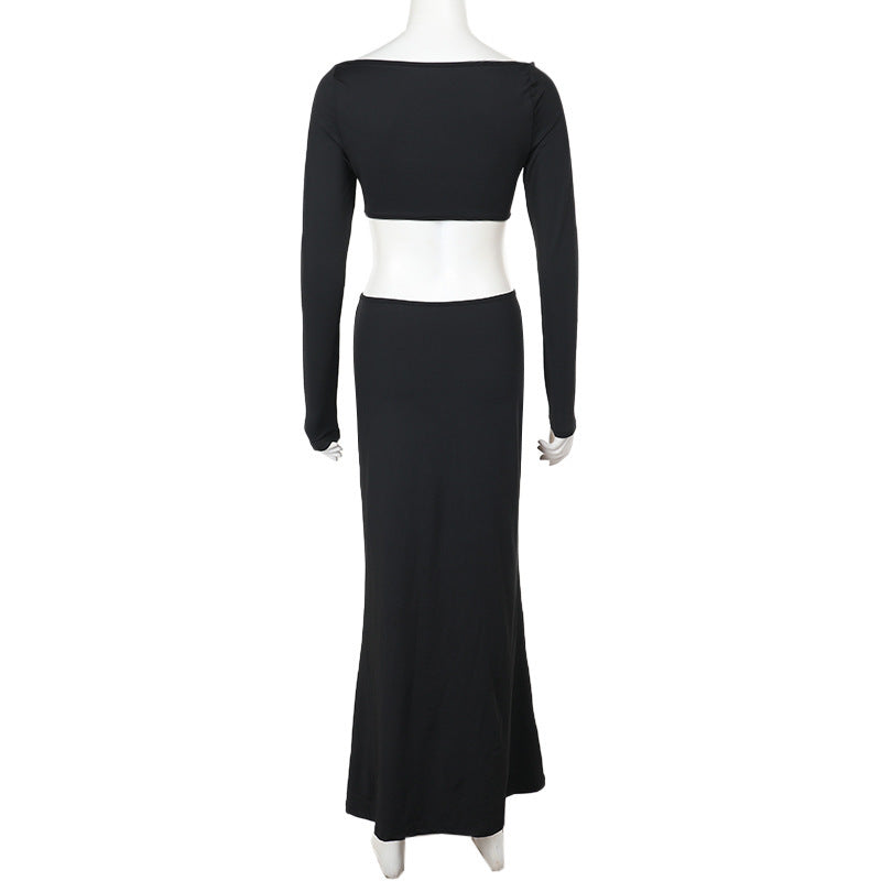 Fall Type Hip Elegant Slim Fit Hollow Out Cutout Sexy Long Sleeve Dress Women