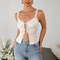 Matte High Elastic Stitching Lace Hollow Out Cutout Small Top Sexy Backless Lace up Short Strap Top