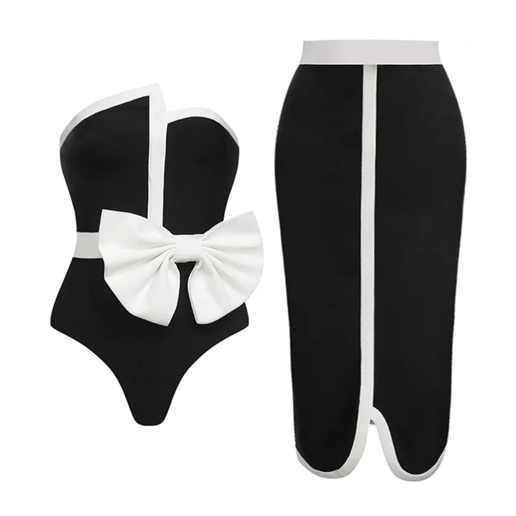 One Piece Swimsuit Women Skinny Slimming Spring Swimsuit Set Chiffon Dress