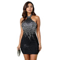 Women Wear Rhinestone Sleeveless Backless Sexy Bag Arm Dress