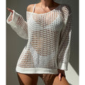 Summer Vacation Sexy Cutout Big round Neck Loose Pullover Bikini Sunscreen Knitted Beach Cover up Crochet hook
