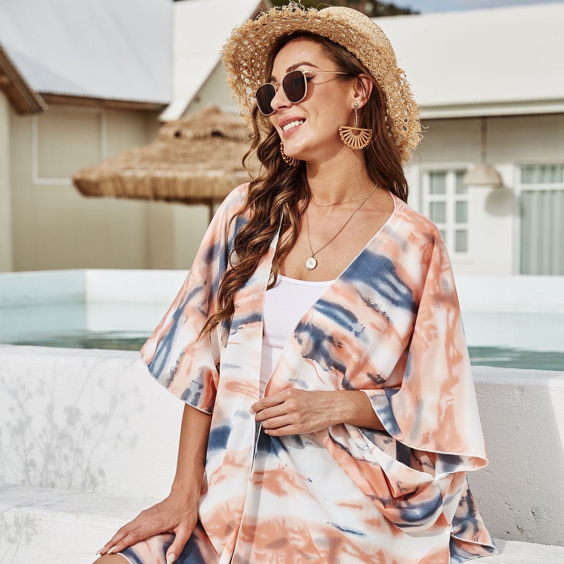 Summer Tie Dyed Printed Pattern Travel Sun Proof Blouse Sun Proof Cardigan