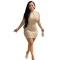 Summer Women Clothing Sexy Mesh Nightclub Rhinestone Long Sleeve Beaded Dress