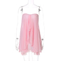 Summer Sexy Tube Top Irregular Asymmetric Laminated Solid Color Layered Street Mesh Dress