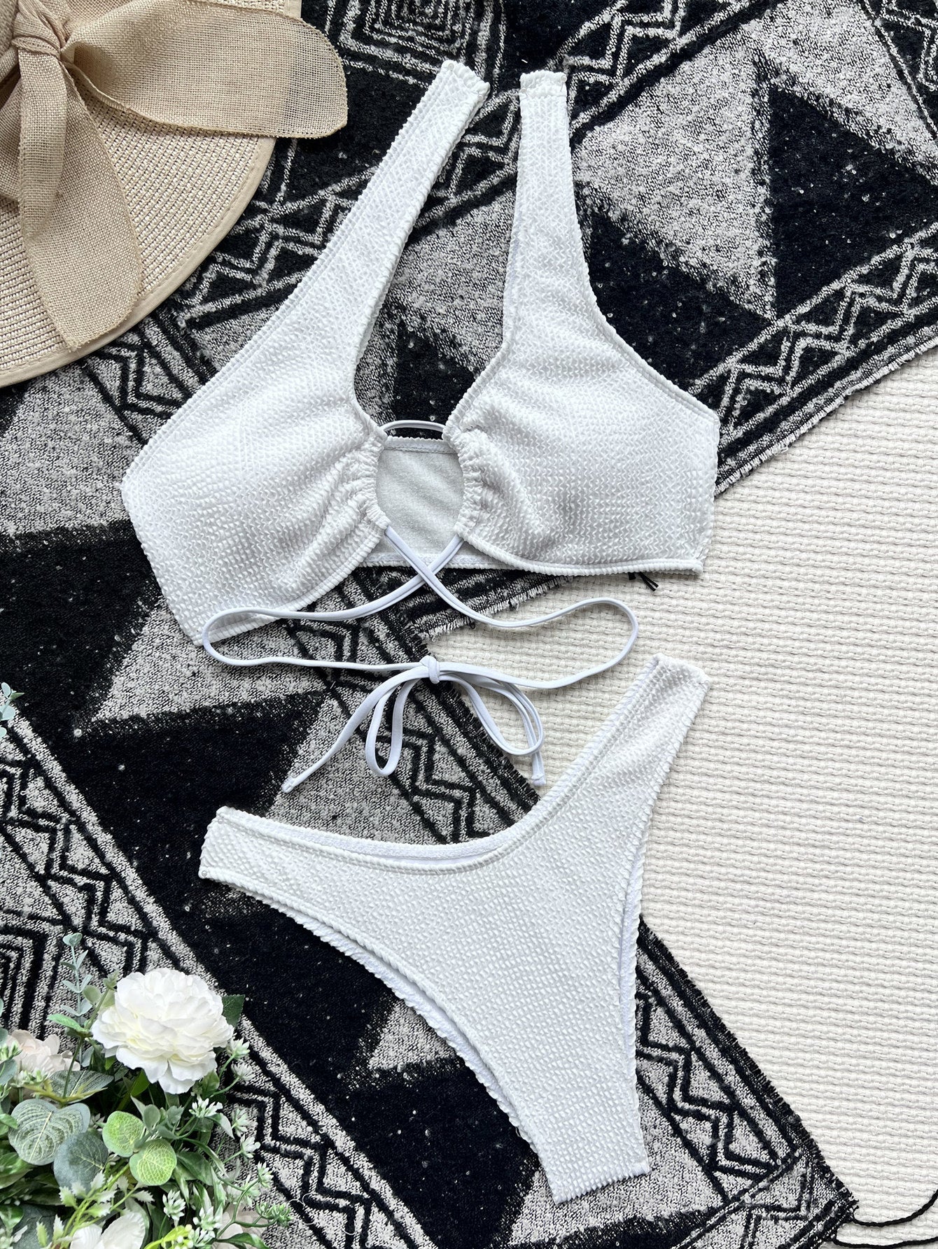 Bikini Double Bikini Bandage Swimsuit Cross Swimsuit Women Sexy Swimsuit Solid Color