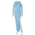 Sexy Leggings Split Dress Autumn Women Clothing Solid Color Long Sleeve Hollow Out Cutout Dress