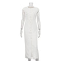 Round Neck Flying Sleeves Dress Women Elegant Waist Single Breasted White Sheath Dress