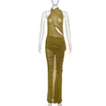 Spring Women Sexy Irregular Asymmetric Design Pleated Lace up Sexy Backless Dress
