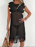 Beach Dress Vacation Beach Cover Up Women Clothing Sexy Cutout See through Tassel Stitching Dress